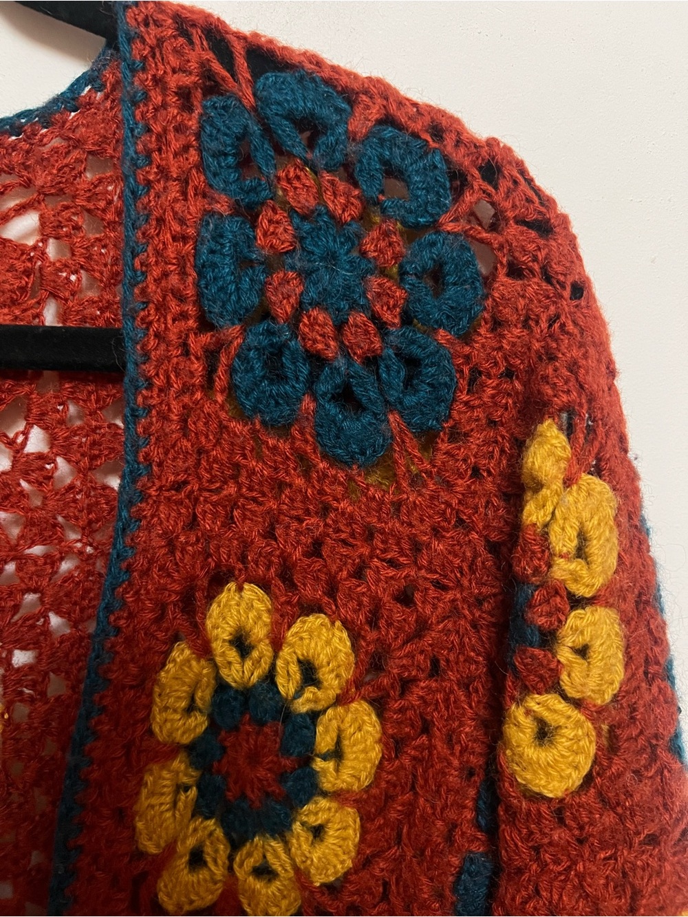 Boho Crochet Granny Square Cardigan Open Front Handmade Style M - Picture 4 of 9